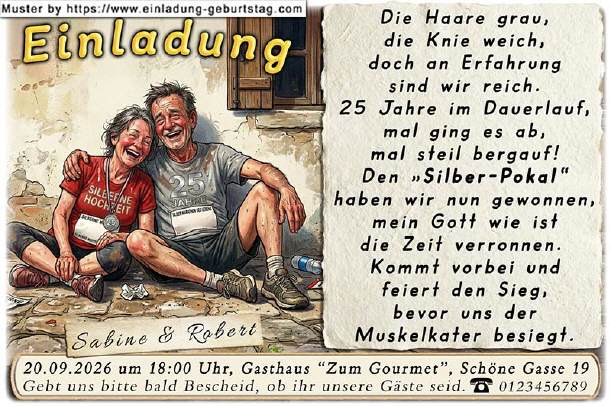 lustige Einladung Silberhochzeit - der Silberpokal