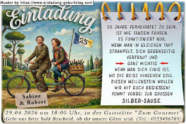 lustige Einladung Silberhochzeit - das Tandem