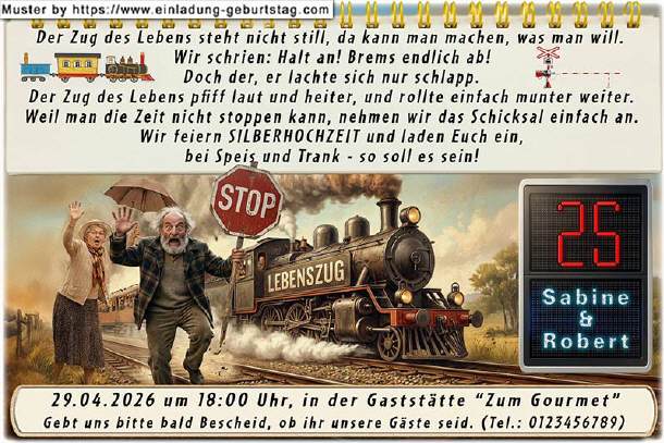 lustige Einladung Silberhochzeit - Lebenszug