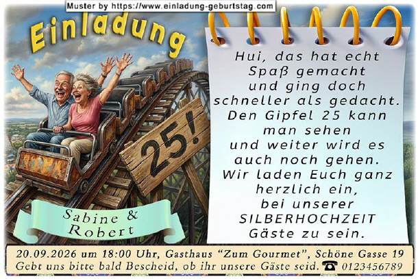 lustige Einladung Silberhochzeit - Achterbahn