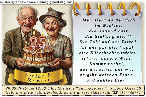 lustige Einladung Silberhochzeit - die Torte