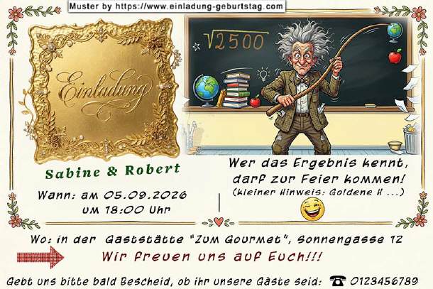 Einladung Goldene Hochzeit lustig - der Lehrer