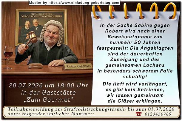 Einladung Goldene Hochzeit lustig - das Urteil