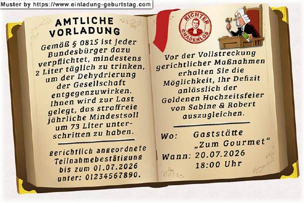 Einladung Goldene Hochzeit lustig - die Vorladung