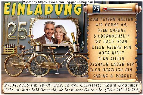 Einladung Silberhochzeit Foto und Tandem
