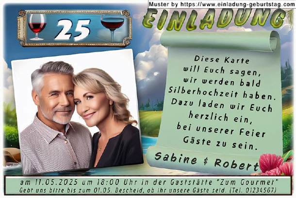 Einladung Silberhochzeit Foto vor Naturgemälde