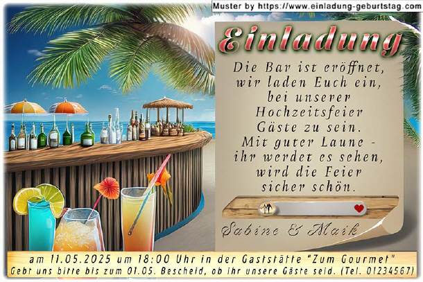 Hochzeitseinladung lustig - die Bar