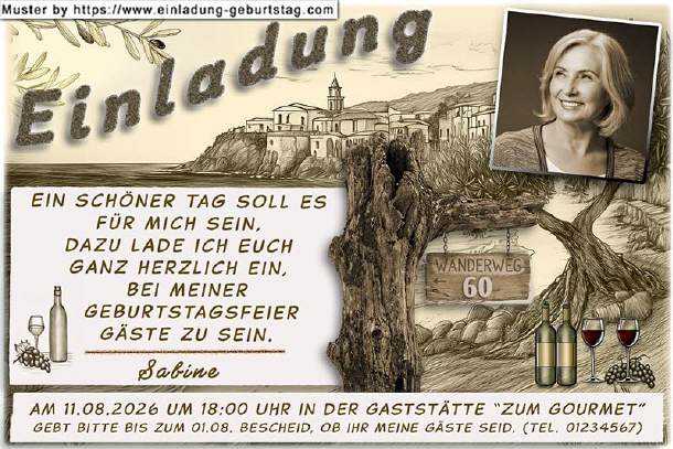 Einladung Geburtstag mit Foto im Sepia Look