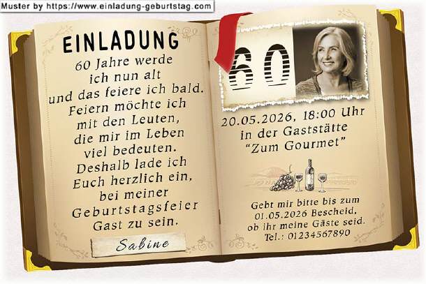 Einladung Geburtstag mit Foto in einem Buch