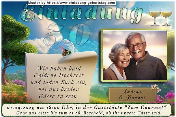 Einladung Goldene Hochzeit Foto mit Kontur