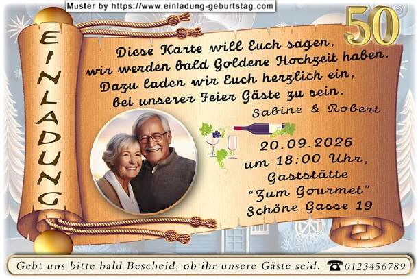 Einladung Goldene Hochzeit - geschwungen