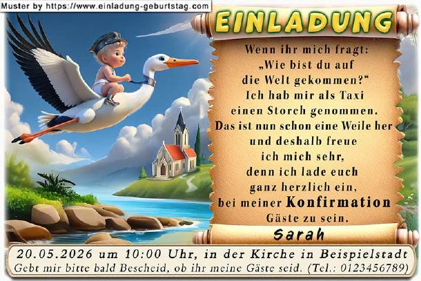 lustige Einladung Konfirmation - der Storch