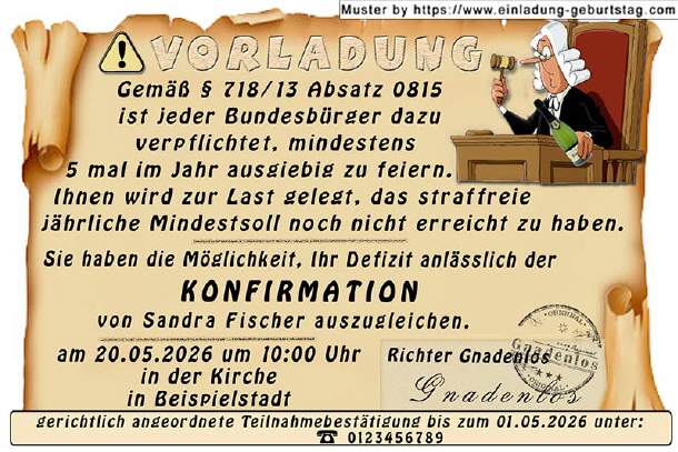 lustige Einladung Konfirmation - die Vorladung