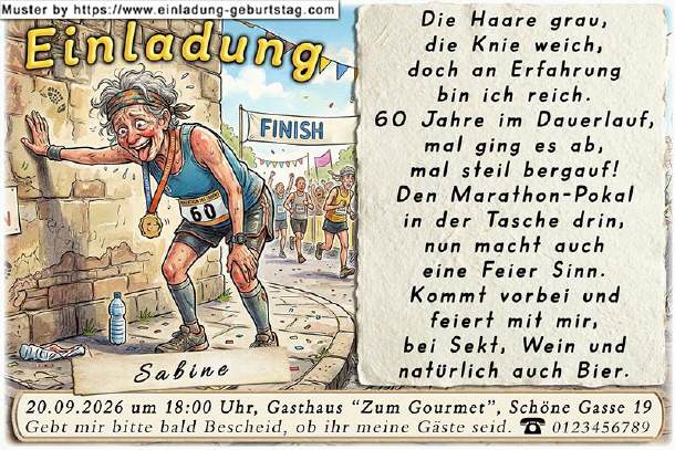 lustige Einladung Geburtstag - der Marathonlauf