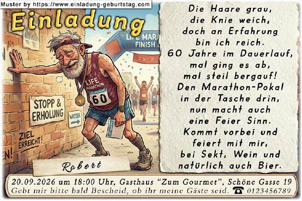 lustige Einladung Geburtstag - der Marathonlauf