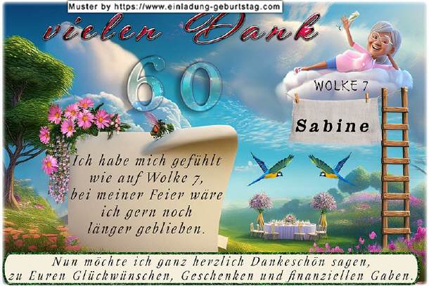 lustige Danksagungskarte Geburtstag - auf Wolke 7