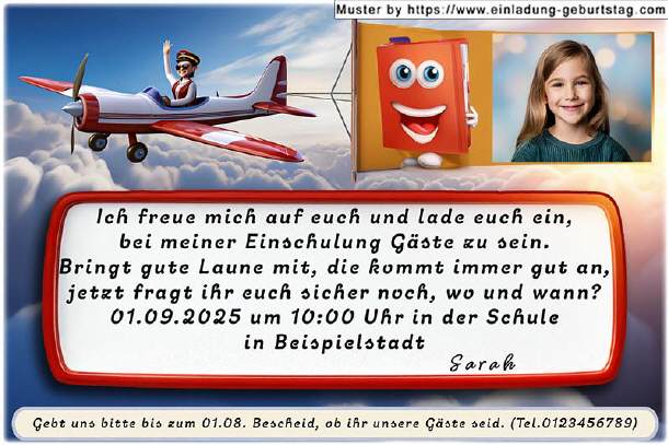 Einladung Einschulung - Foto von Flugzeug gezogen