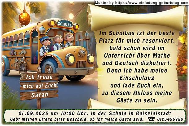 lustige Einladung Einschulung - der Schulbus