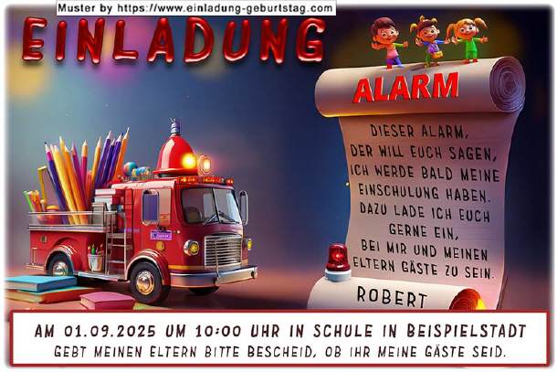 lustige Einladung Einschulung - der Feieralarm