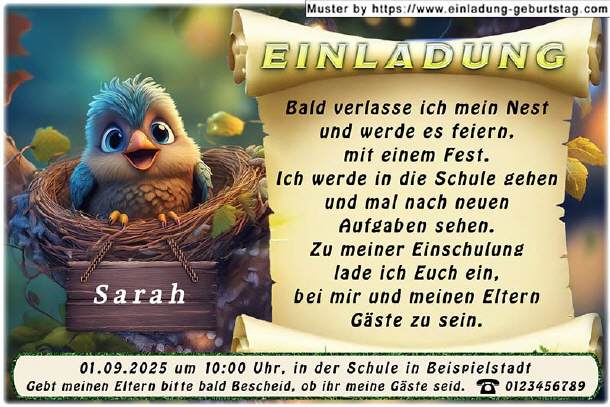 lustige Einladung Einschulung - das Nest