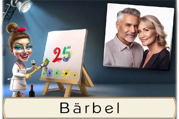 Tischkarte Silberhochzeit, die Malerin