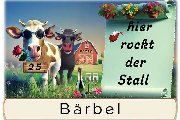 Tischkarte Goldene Hochzeit - hier rockt der Stall