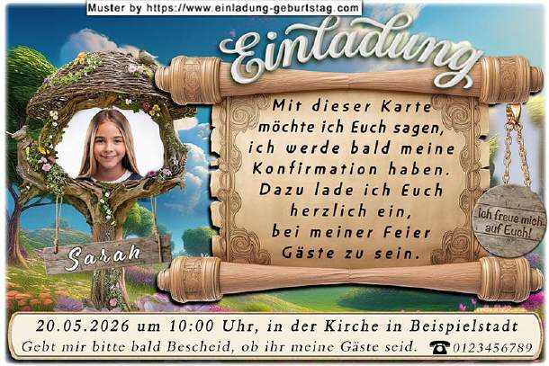 Einladung Konfirmation, nostalgische Schriftrolle