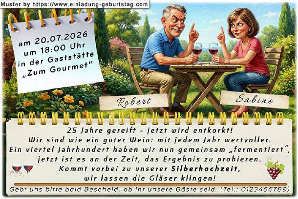 lustige Einladung Silberhochzeit - zum Wohl!