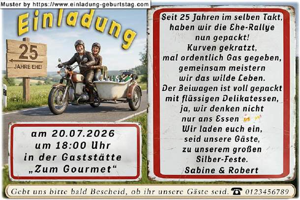 lustige Einladung Silberhochzeit - Motorrad