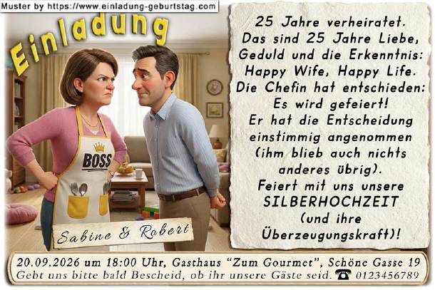 lustige Einladung Silberhochzeit - Happy Wife