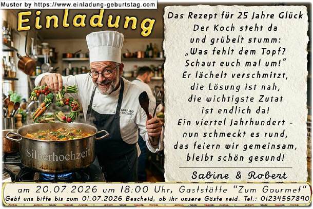 lustige Einladung Silberhochzeit  - der Chefkoch