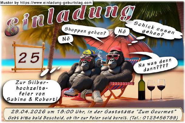 lustige Einladung Silberhochzeit - Gorillas