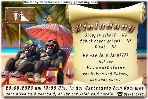 Hochzeitseinladung lustig - Zwei Gorillas