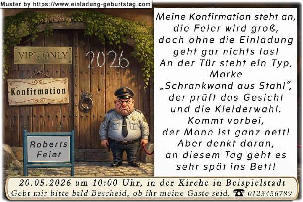 lustige Einladung Konfirmation - der T&uuml;rsteher
