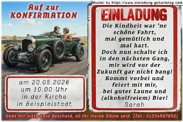 lustige Einladung Konfirmation - der Oldtimer