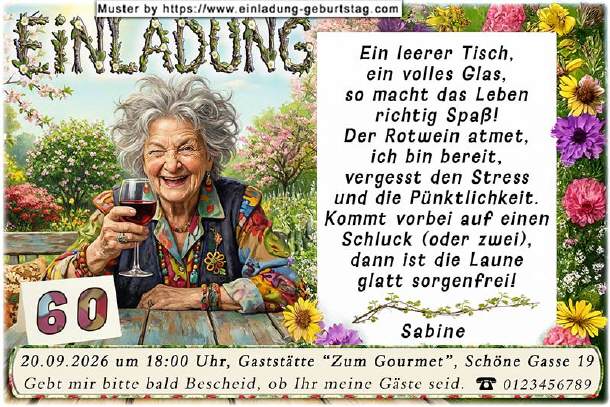 lustige Einladung Geburtstag- der Rotwein
