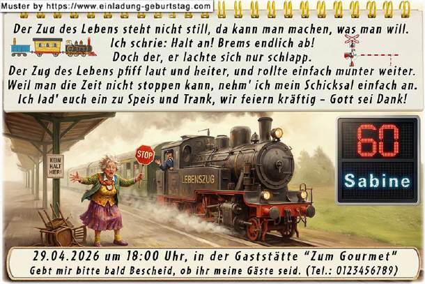 lustige Einladung Geburtstag - der Lebenszug 02