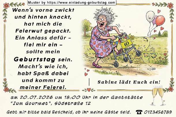 lustige Einladung Geburtstag - Frau am Rollator