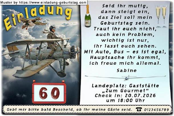 lustige Einladung Geburtstag - die Pilotin