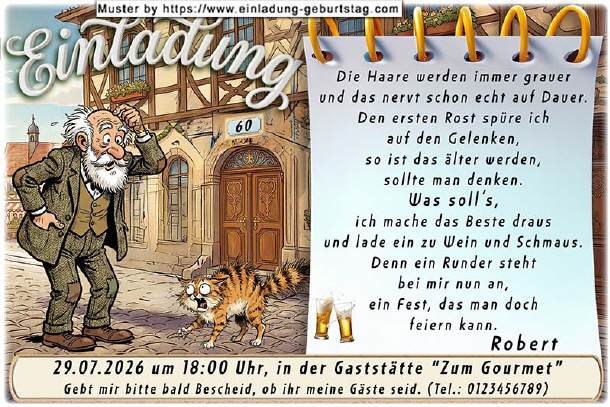 lustige Einladung Geburtstag - nachdenklicher Mann