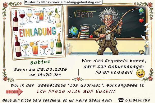 lustige Einladung Geburtstag - der Lehrer