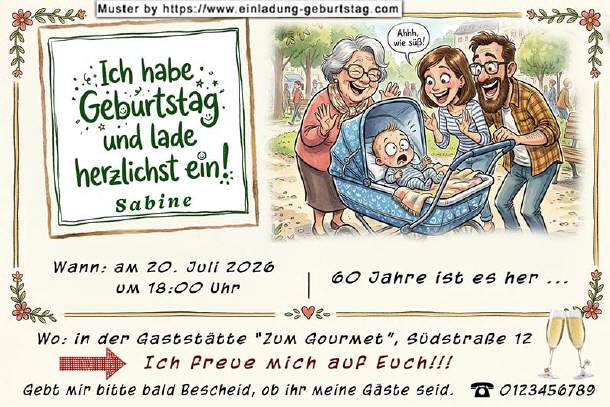 lustige Einladung Geburtstag, der Kinderwagen