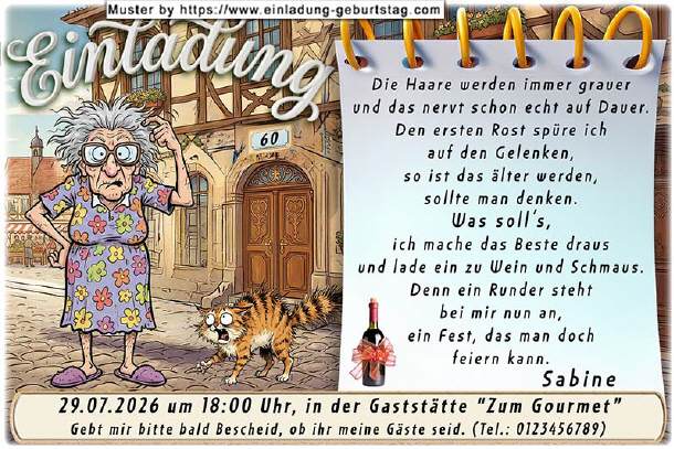 lustige Einladung Geburtstag - nachdenkliche Frau