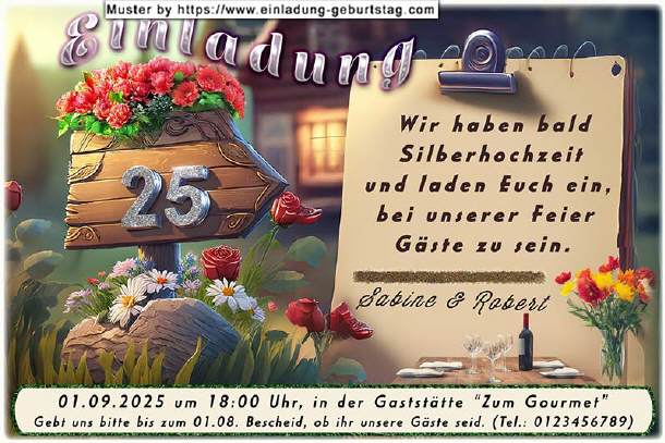 originelle Einladung Silberhochzeit - die Zahl 25
