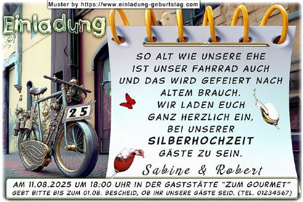 originelle Einladung Silberhochzeit - Fahhrad