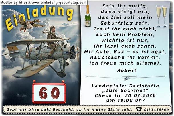 lustige Einladung Geburtstag - der Pilot