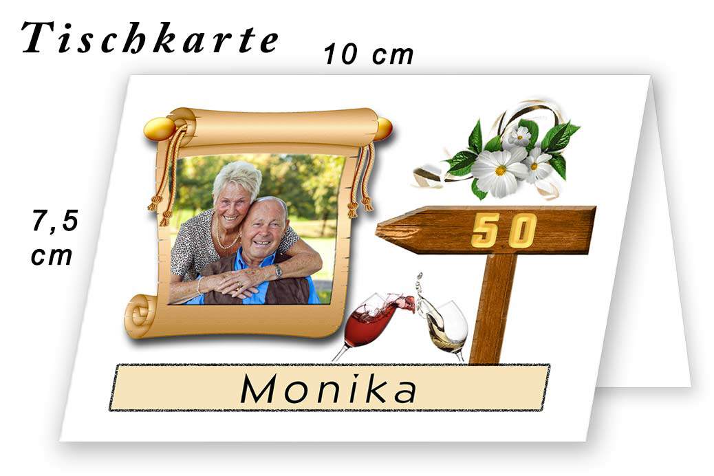 Ihr Foto wird in eine Goldpapierrolle eingesetzt. Der Name des Gastes wird unten auf die Karte gedruckt.